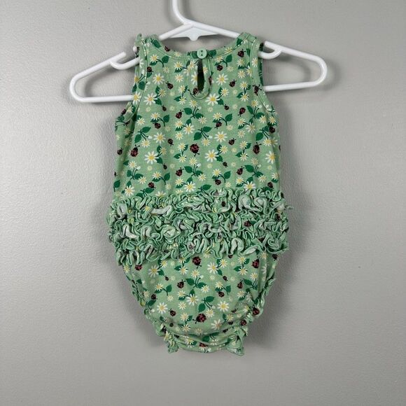 Rufflebutts Baby Girl 3-6 Months Lady Bug Bubble Romper Bodysuit Green Floral - Picture 3 of 3